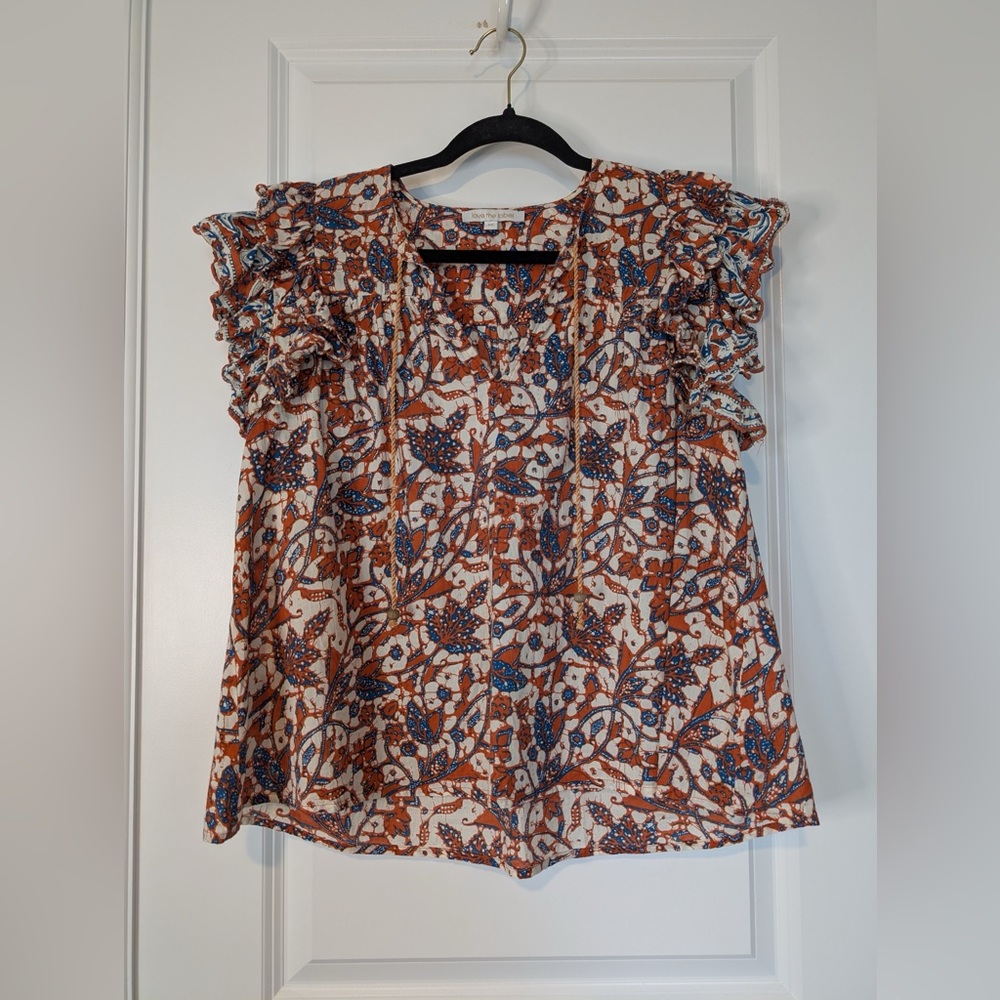 Anthropologie Love The Label Ruffled V-Neck Blouse Size Medium